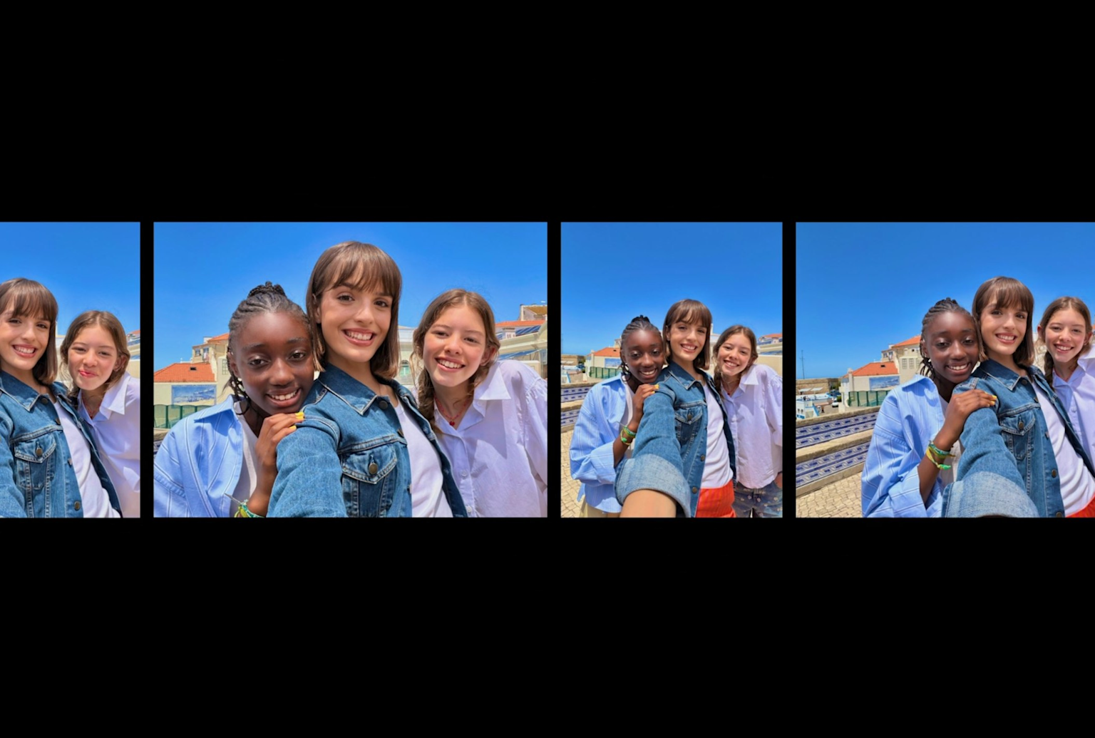 Group selfie outdoors showcasing the iPhone 17's Center Stage front camera ability to keep multiple people in focus